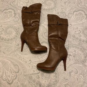 Brown knee high stiletto boots